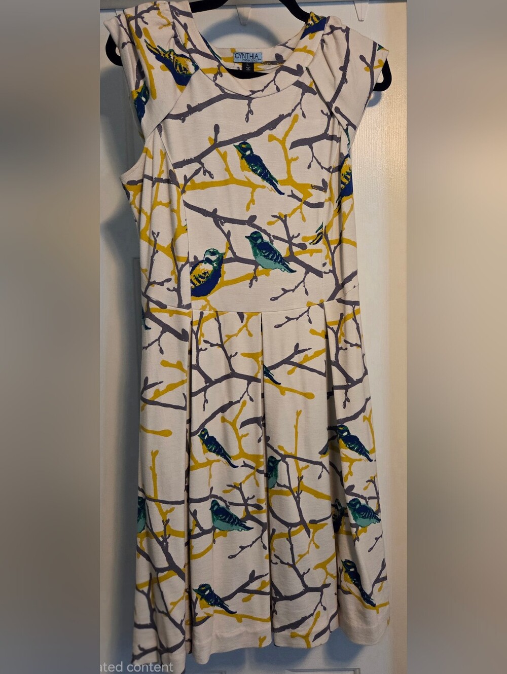 Cynthia Rowley Cream Dress with Yellow & Teal Bird Motif